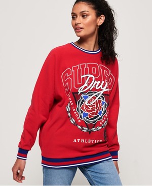 Superdry Vee Varsity Oversized Crew Női Pulóver Piros | XDTRK0154